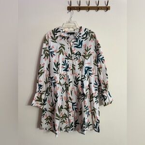 Eloquii Summer Pink Green Floral Print Dress Colorful Flutter Sleeve Sz 18 NWOT